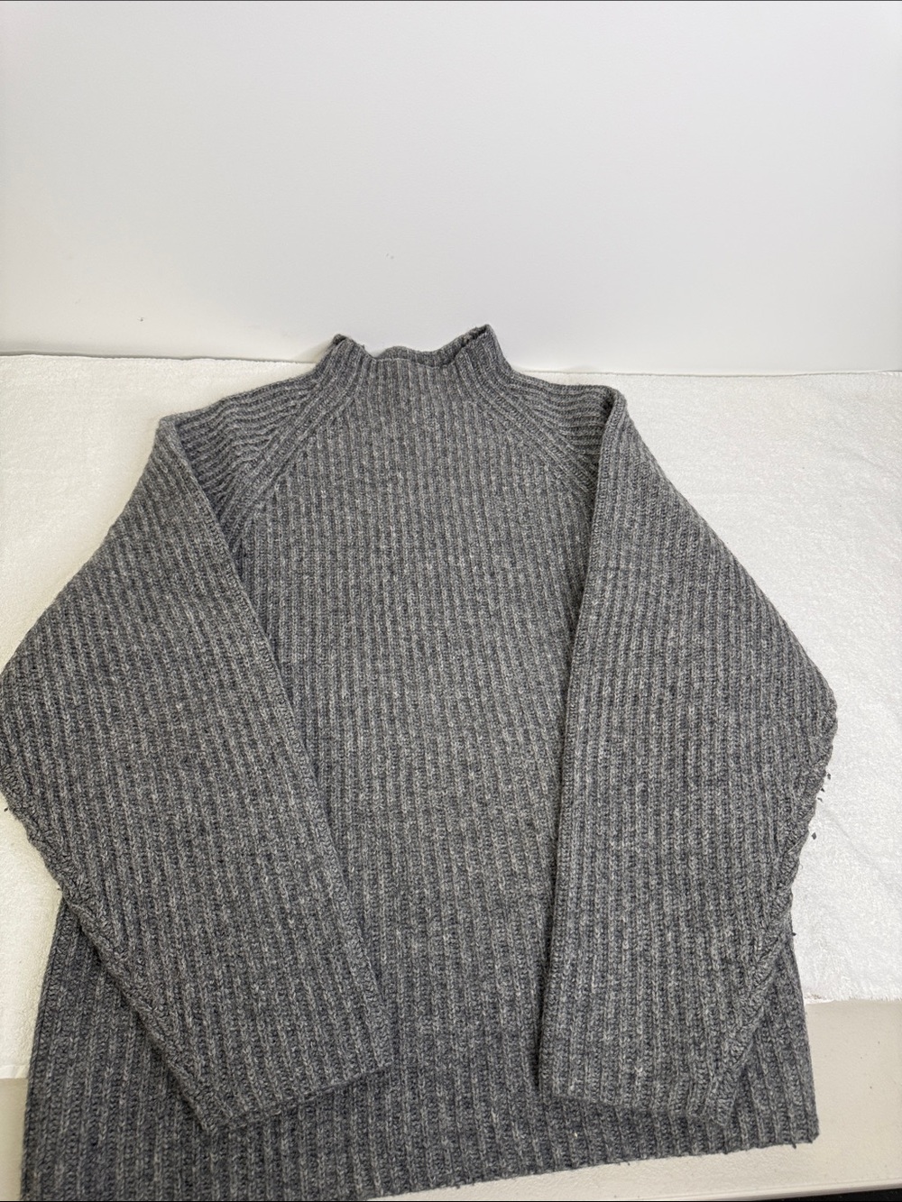 Slates Cozy Ribbed Gray Mock Neck Sweater